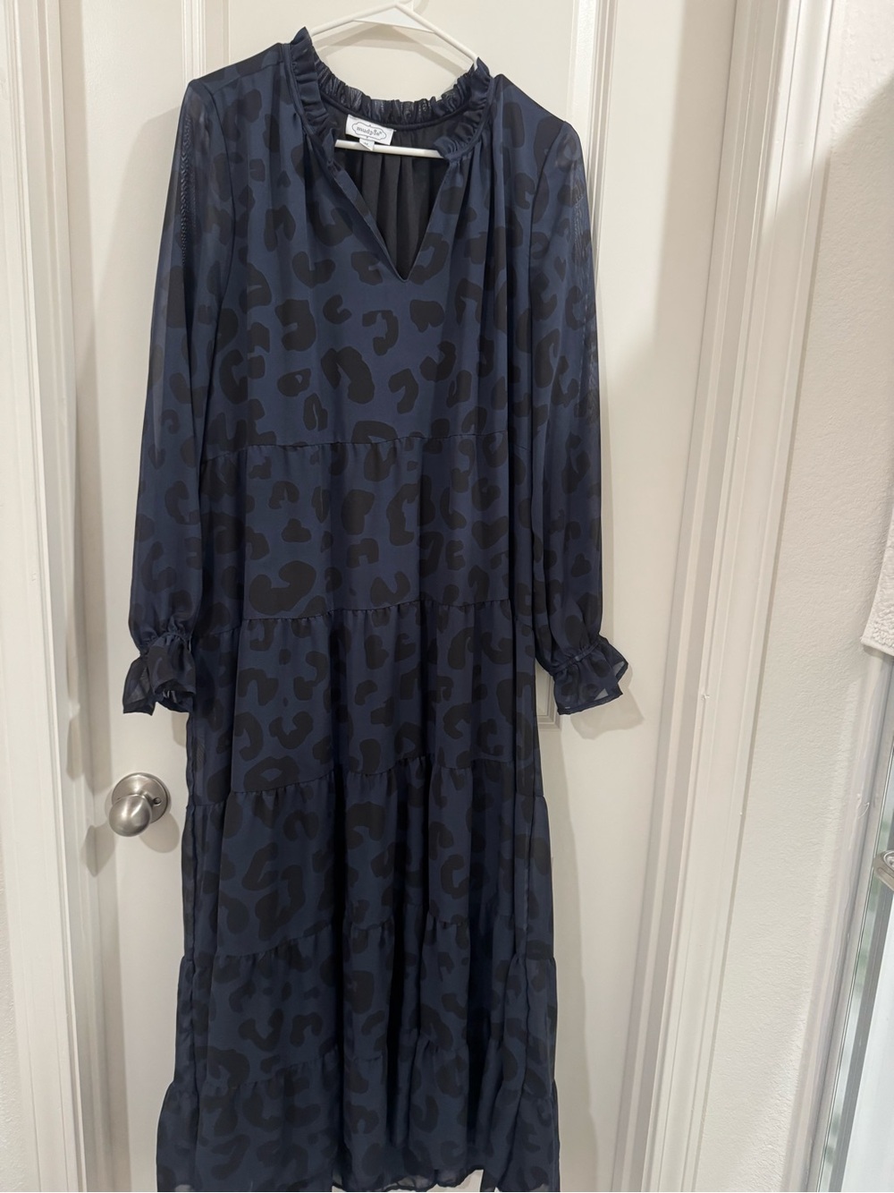 Mud Pie Navy Blue Leopard Print Tiered Maxi Dress